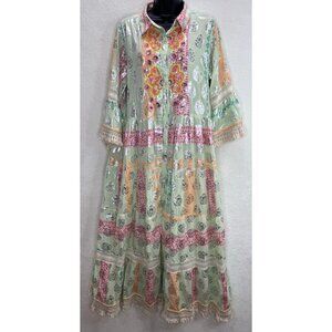 SIYA Women's Tiered Beaded Metallic Shirt Dress Size Medium